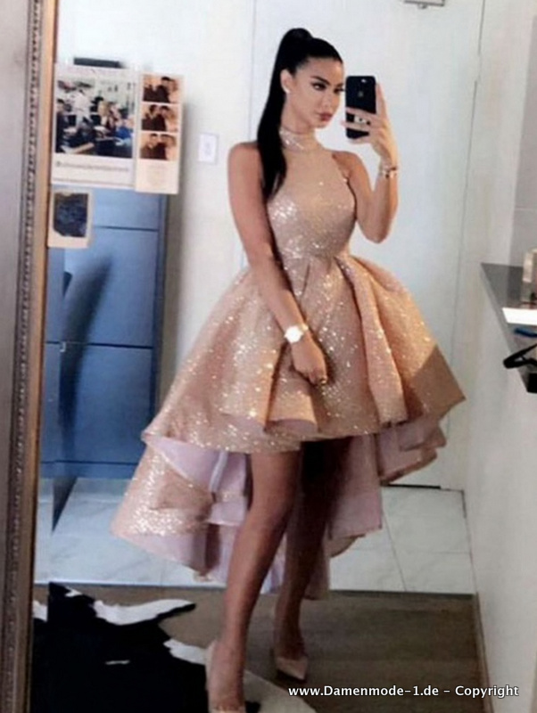 Vokuhila Abendkleid Vorne Kurz Hinten Lang in&nbsp;Gold