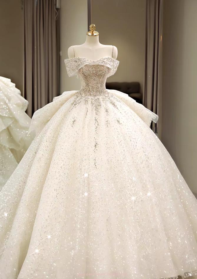 Schulterfreies Prinzessin Glitzer Brautkleid Belina mit Perlen Pailletten&nbsp;Applikationen