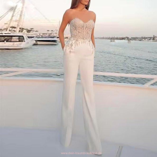 I Linie Braut Einteiler Overall Schulterfrei mit&nbsp;Applikationen