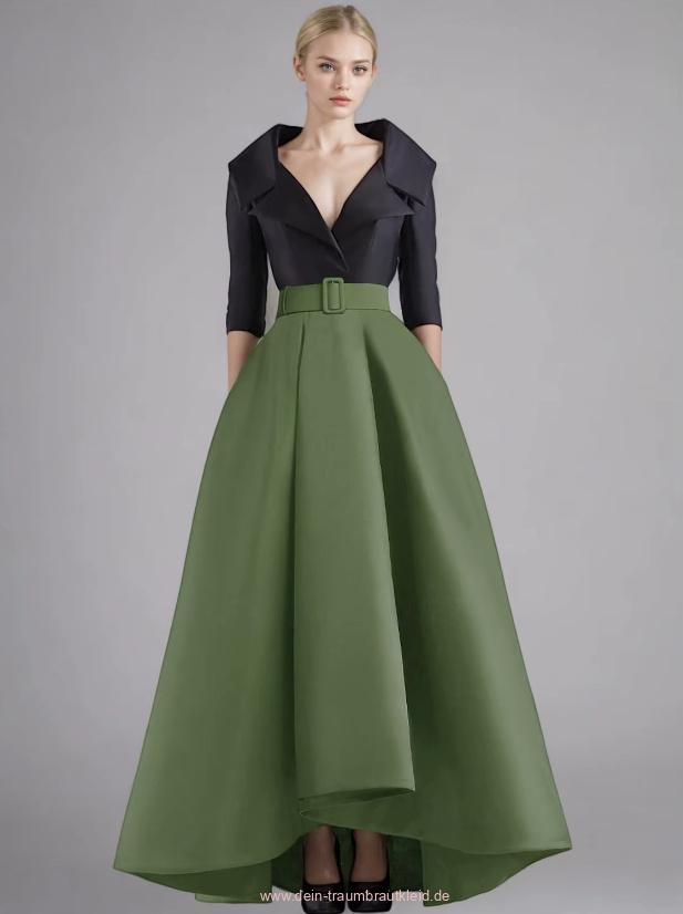 A Linie Satin Kleid Franka Elegant für Hochzeitsgäste in Grün Schwarz mit V&nbsp;Ausschnitt