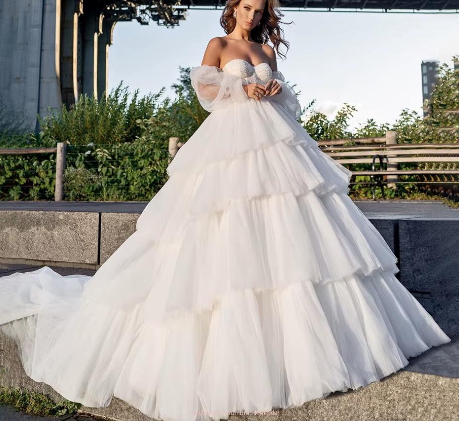 A Linie Brautkleid Faith mit Lingerie Oberteil Rüschen und Schleppe Ärmel&nbsp;Abnehmbar