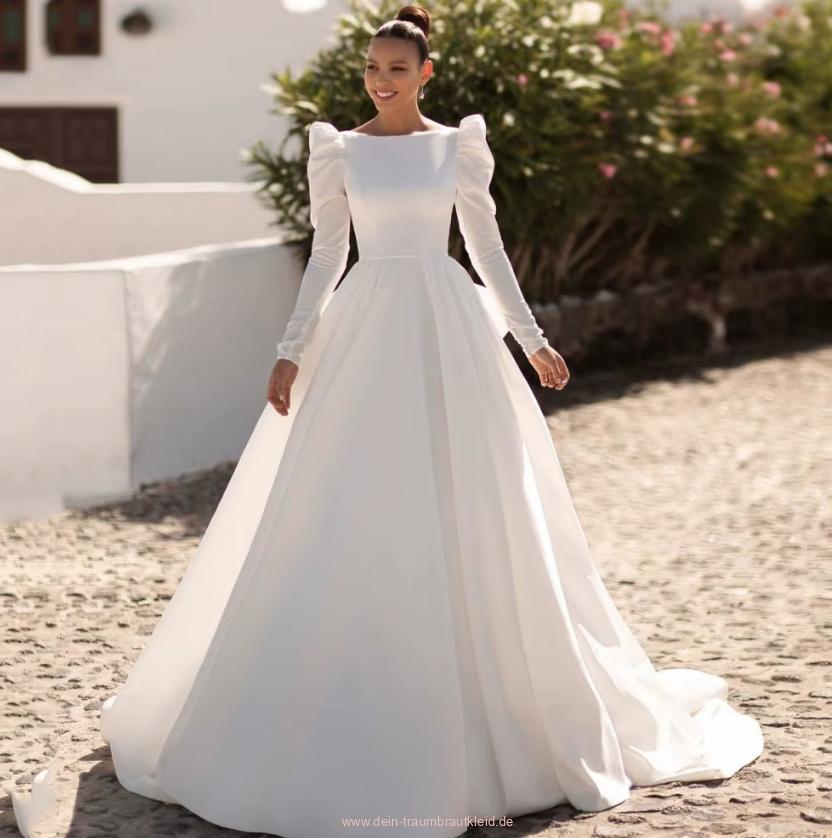 A Linie Langarm Brautkleid Cecilia Rückenfrei mit&nbsp;Schleppe