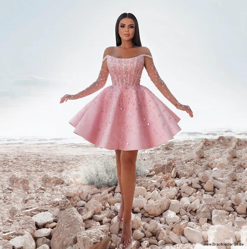 Schulterfreies Glitzer Brautkleid Eila Kurz in&nbsp;Rosa