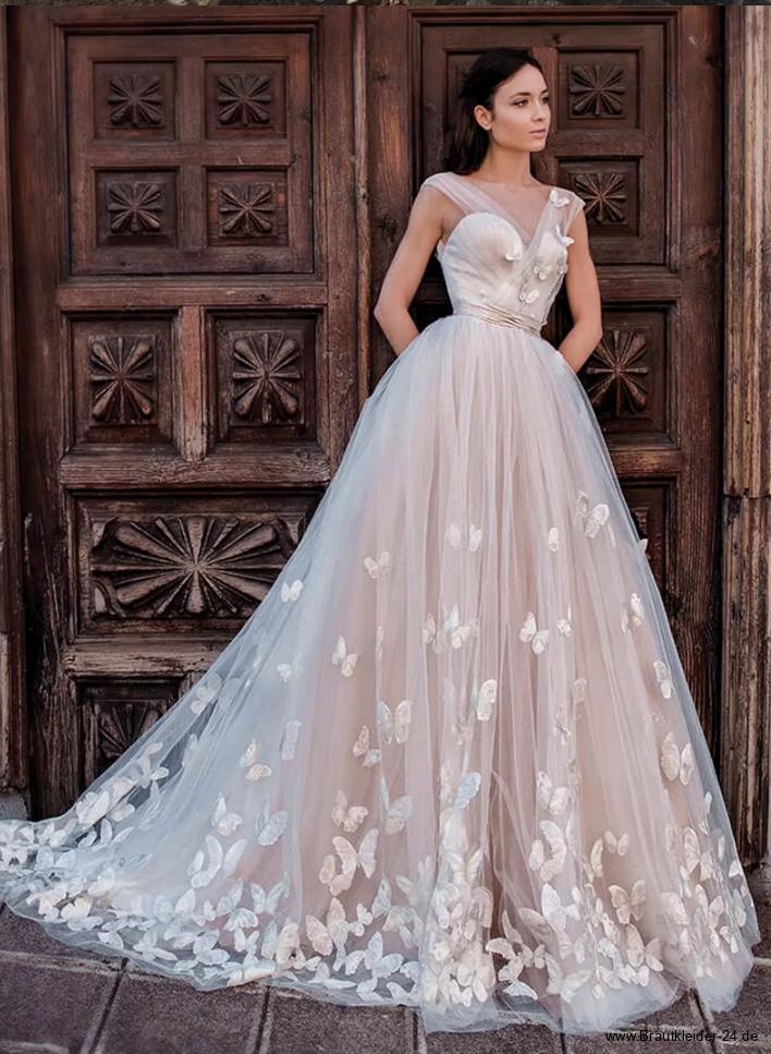 A Linie Tül Brautkleid Farina in Champagne mit&nbsp;Schmetterlinge