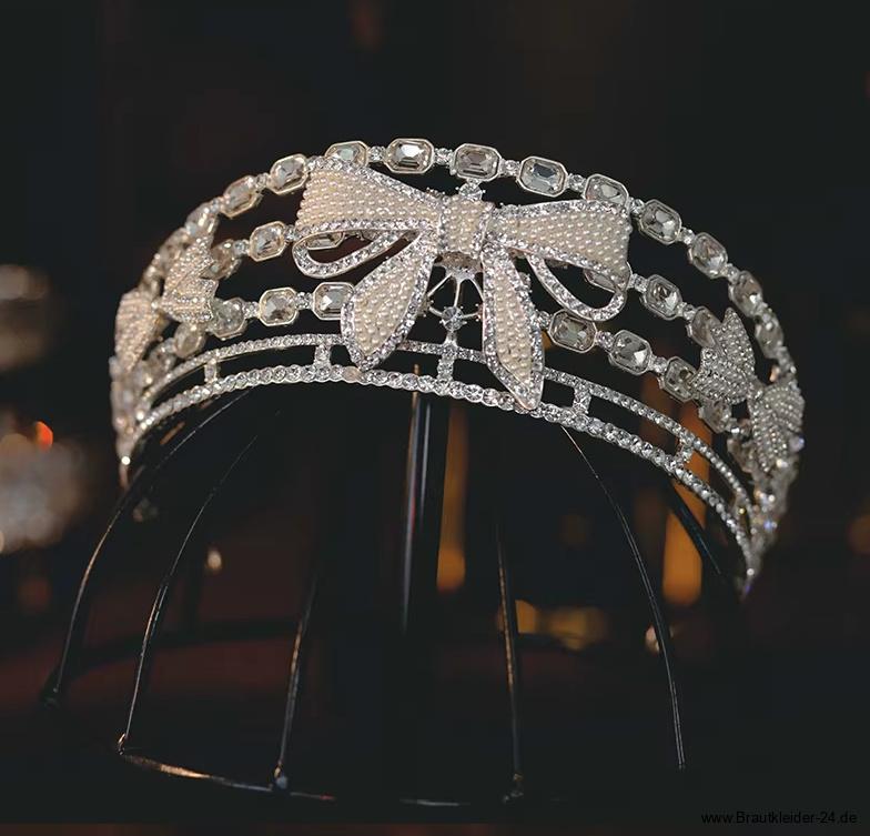 Kristall Brautkrone Fatme in Silber mit Strass und&nbsp;Perlen