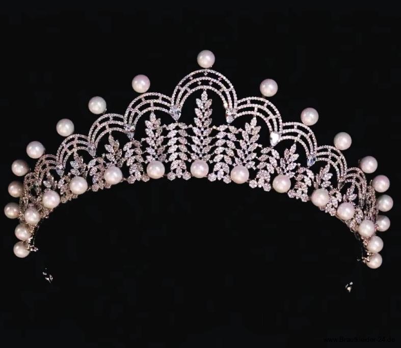 Zirkon Kristall Braut Diadem Friderike Silber mit&nbsp;Perlen