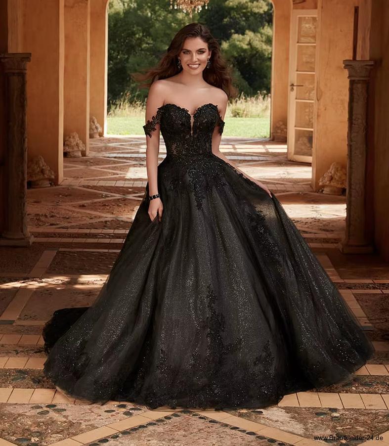 Schwarzes Schulterfreies Brautkleid Faiza mit Spitze und&nbsp;Schleppe