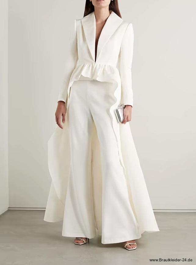 Standesamt Braut Outfit Fotini in Weiß Long Blazer mit Hose im&nbsp;Set