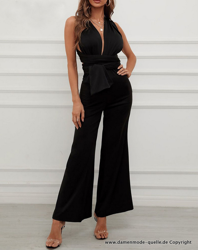 Sexy Kreuzträger Overall Einteiler Jumpsuit in&nbsp;Schwarz