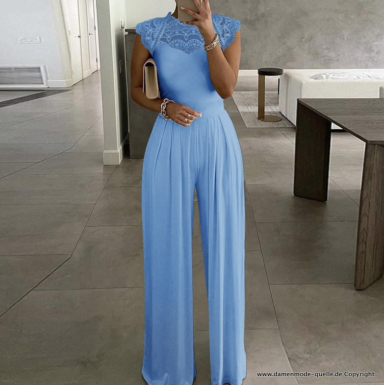 Damen Jumpsuit Eiteler Elegant in Hellblau mit&nbsp;Spitze
