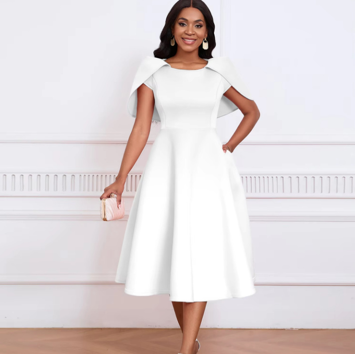 A Linie Standesamtkleid Brietta Wadenlang mit Cape&nbsp;Weiß