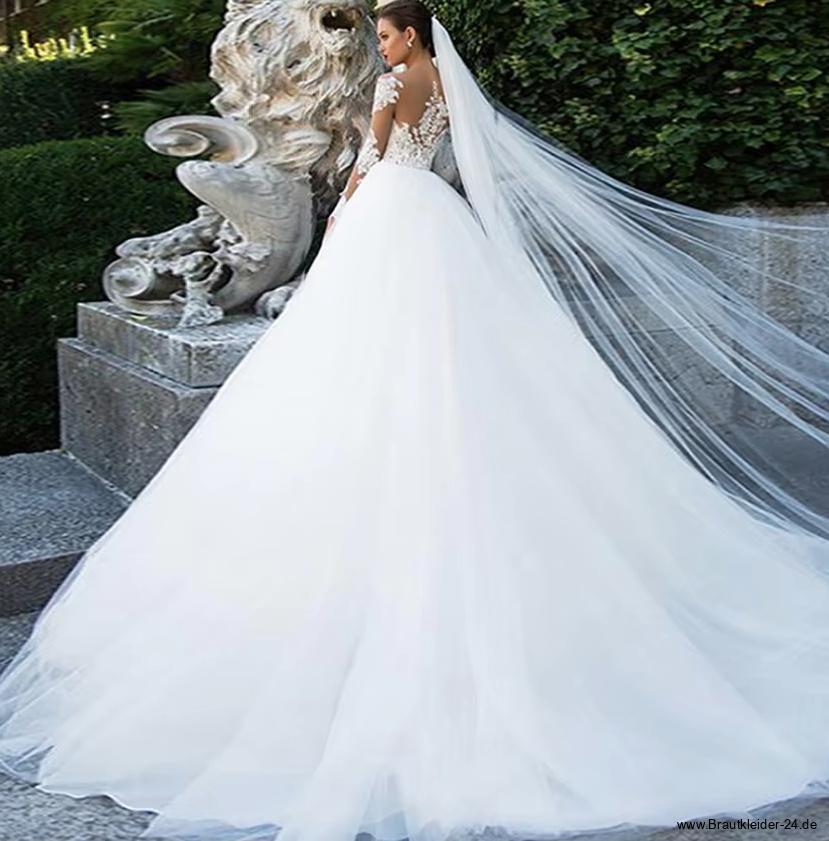 A Linie Langarm Brautkleid Ellen mit Blumen und Tattoo&nbsp;Oberteil