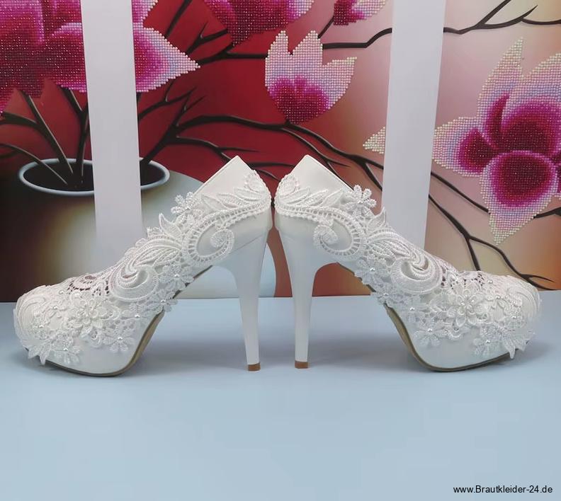 High Heel Brautschuhe Edeltraud mit Spitze Absatz 6 –&nbsp;14cm