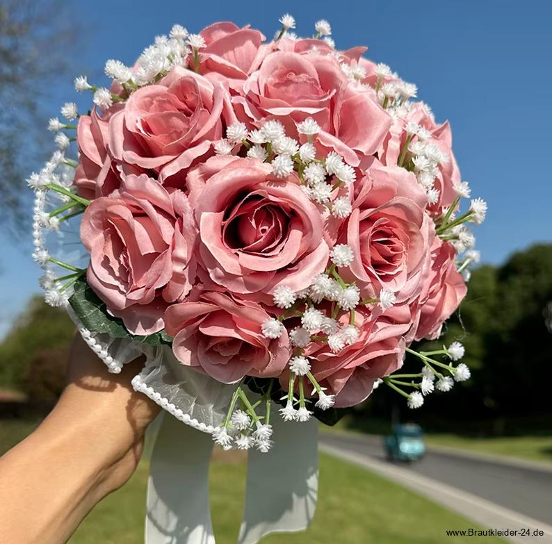 Braut Blumenstrauß Evita Rund in Rose mit&nbsp;Rosen