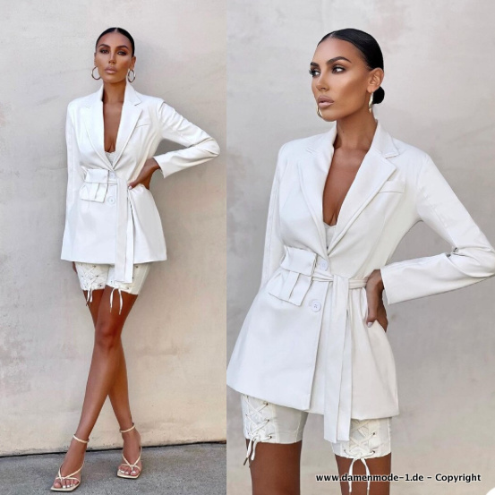 Sommer Hosenanzug Elegant in Weiß mit Kurze&nbsp;Hose