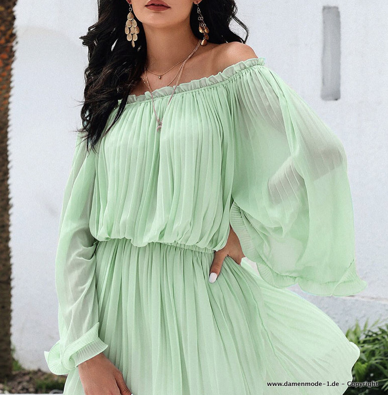 Schulterfreies Chiffon Tunika Sommerkleid in&nbsp;Mintgrün