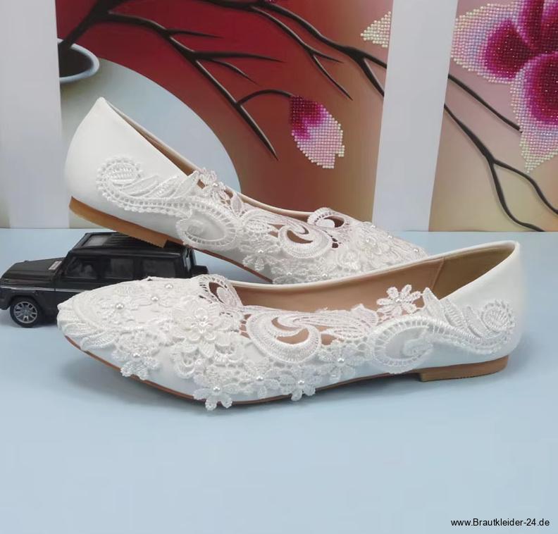Flache Ballerinas Brautschuhe Elaine mit&nbsp;Spitze