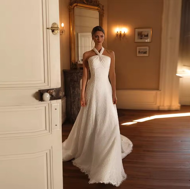 A Linie Glitzer Pailletten Brautkleid Eyleen mit&nbsp;Schleppe