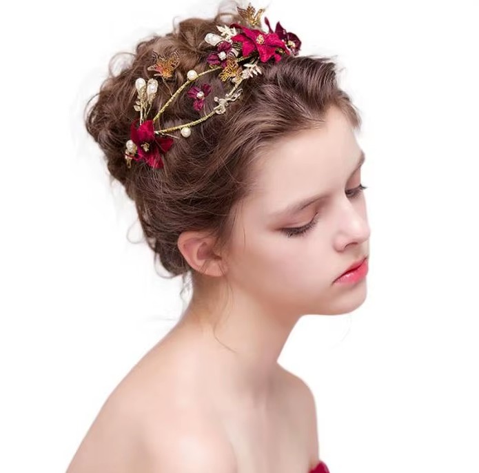 Braut Haarband Ilknur Haarschmuck in Gold mit&nbsp;Blumen