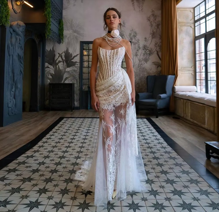 Schulterfreies Sexy Brautkleid Ildiko mit Lingerie Oberteil und&nbsp;Spitze