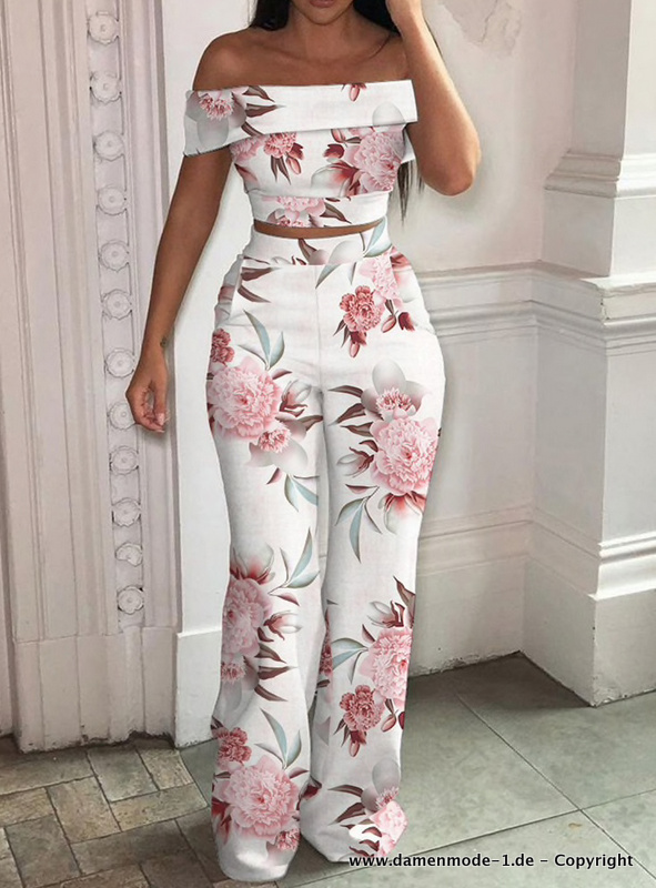 Frühling Sommer Damenoutfit Zweiteiler Elegant mit&nbsp;Blumenmuster