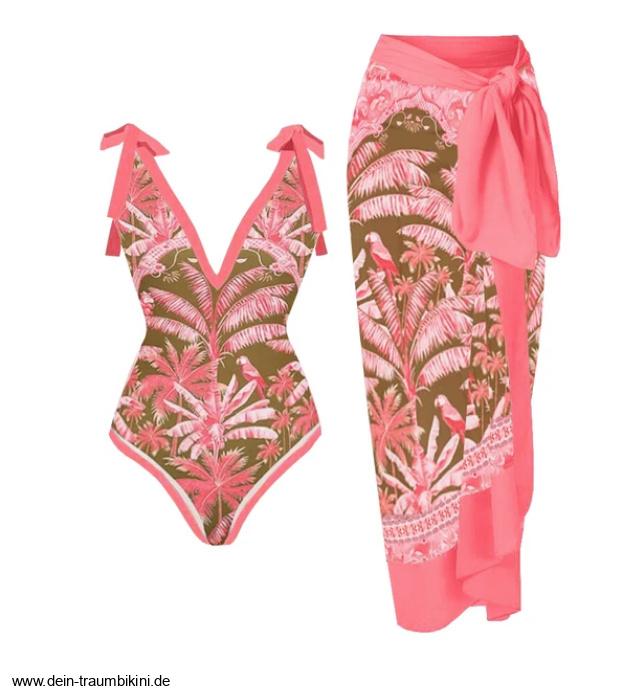 Retro Style Badeanzug Zandra in Rosa mit Rock im&nbsp;Set