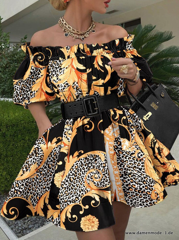 Vintage Print A Linie Mini Sommerkleid&nbsp;Schulterfrei