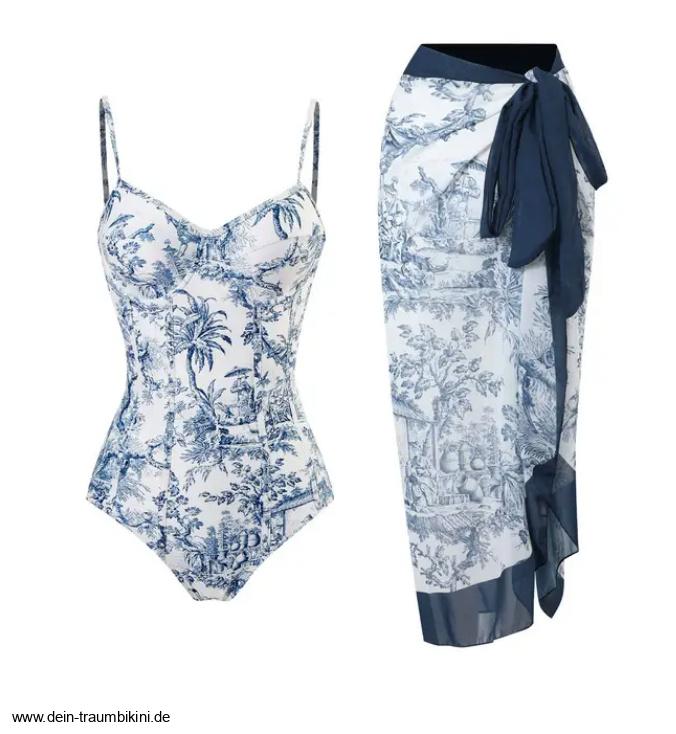 Spaghettiträger Badeanzug Zlata mit Blumenmuster und Rock im&nbsp;Set