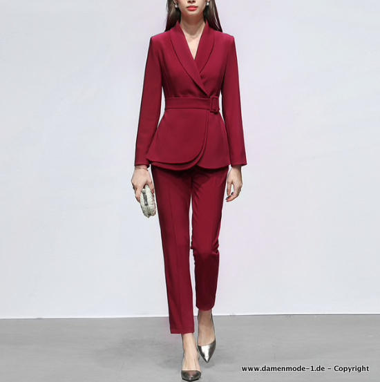 Eleganter Business Hosenanzug Elegant in Rot für&nbsp;Damen
