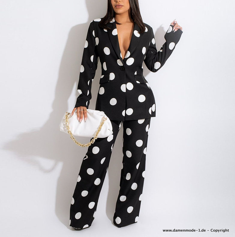 Eleganter Hosenanzug in Schwarz&nbsp;Gepunktet