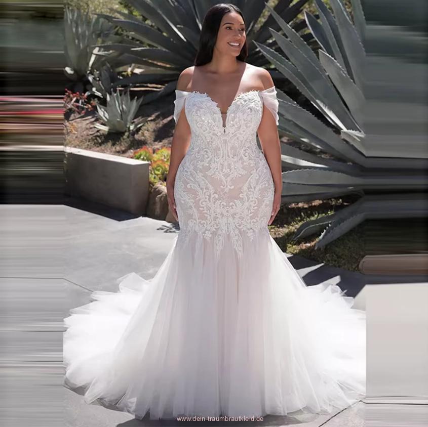 Schulterfreies Meerjungfrau Brautkleid Cassandra mit Spitze und Tüll&nbsp;Rock