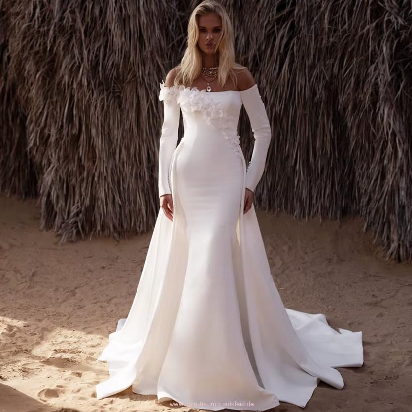 Schulterfreies Meerjungfrau Brautkleid Cendrine mit Schleppe und 3D&nbsp;Blumen