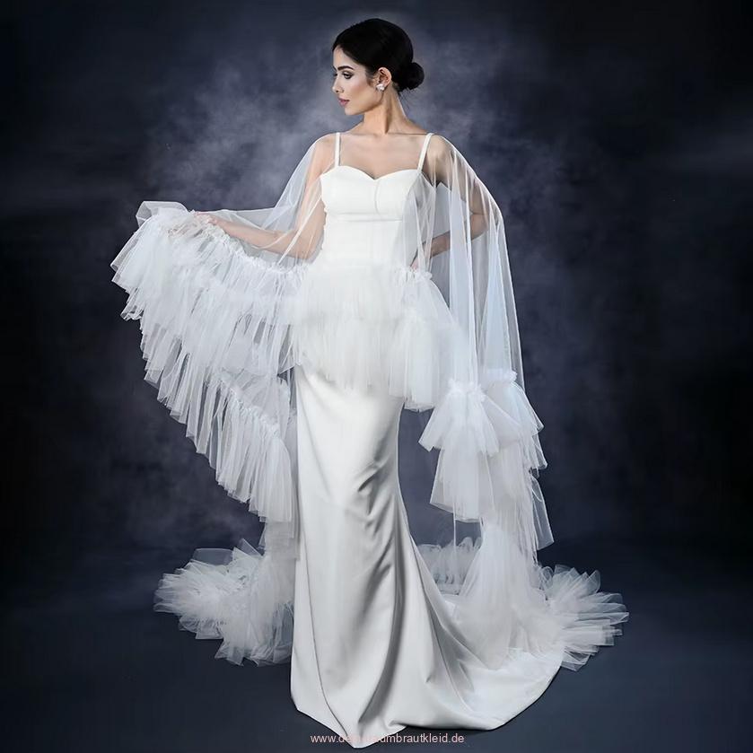 Tüll Braut Cape Cilla mit Rüschen und&nbsp;Schleppe
