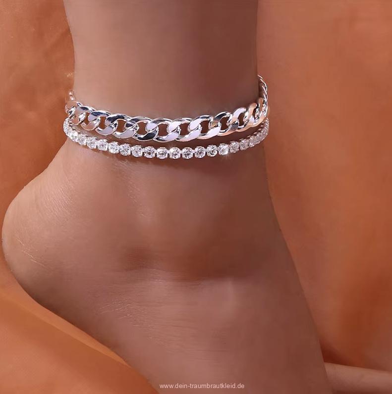 Strass Fußkettchen Constance für die Braut in&nbsp;Silber