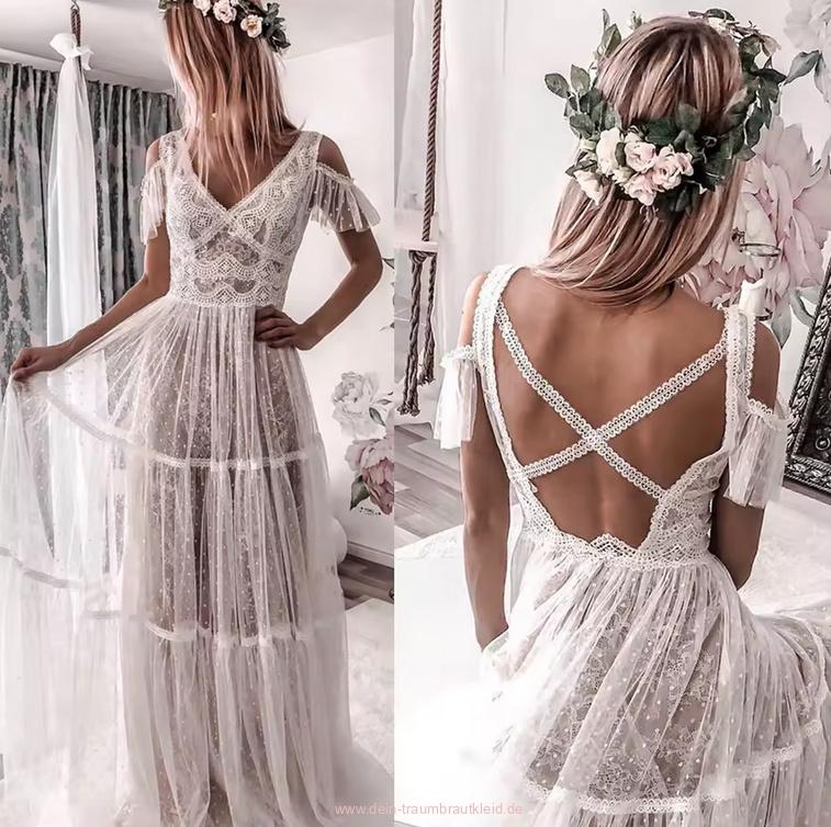 A Linie Boho Brautkleid Diana aus Spitze mit Rücken&nbsp;Ausschnitt