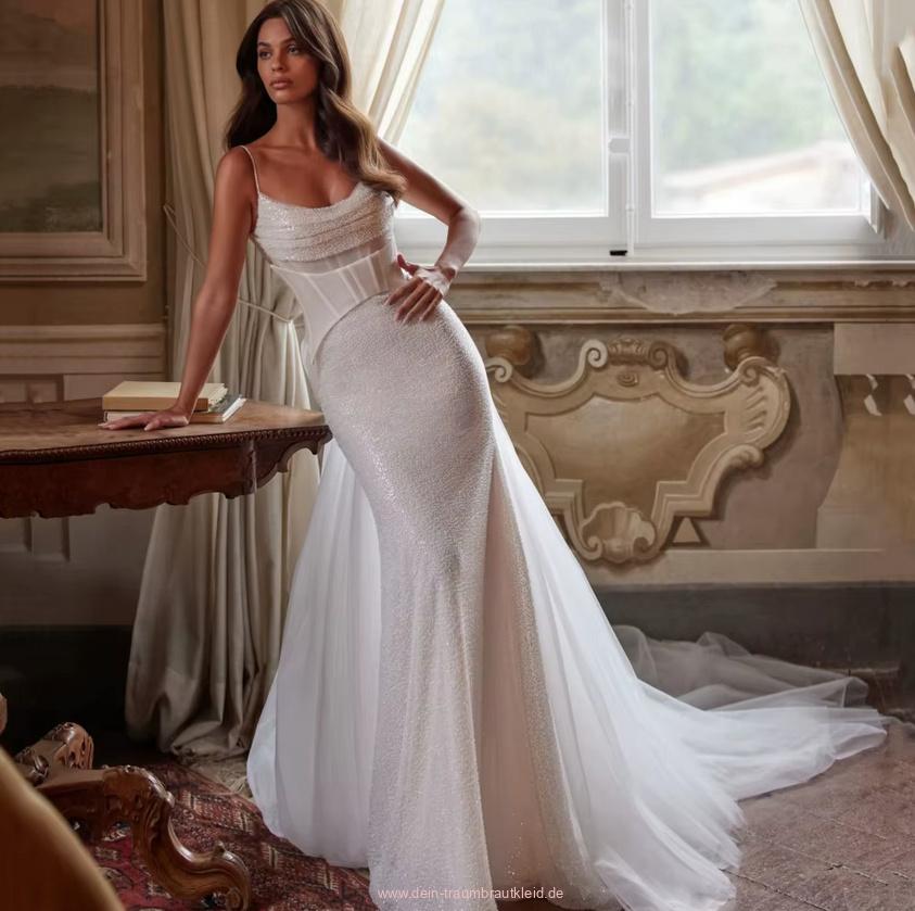 Spaghettiträger Glitzer Meerjungfrau Brautkleid Danika Modern