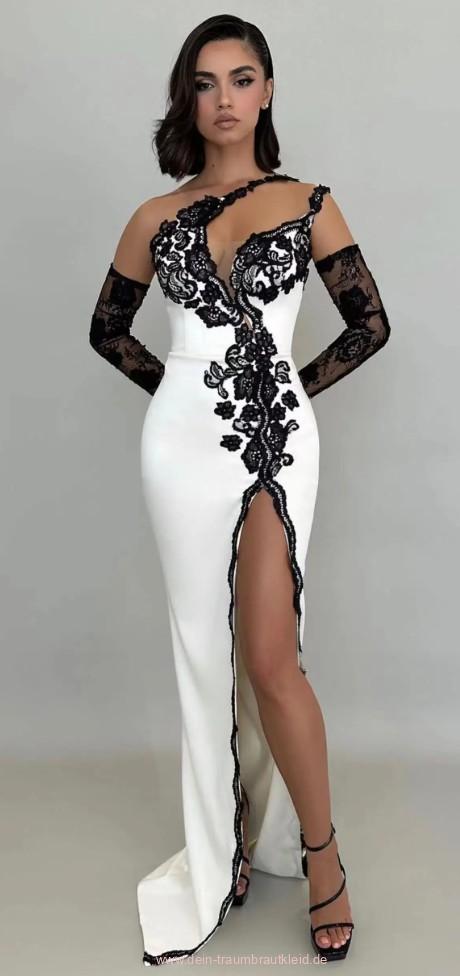 One Shoulder High Cut Brautkleid Sexy mit Schwarze&nbsp;Spitze