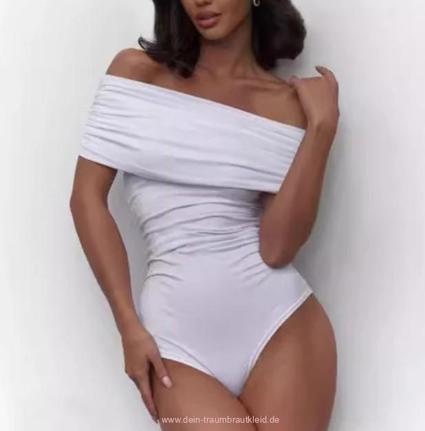 Hyacinthe Body für die Braut Schulterfrei Plissiert in Weiß