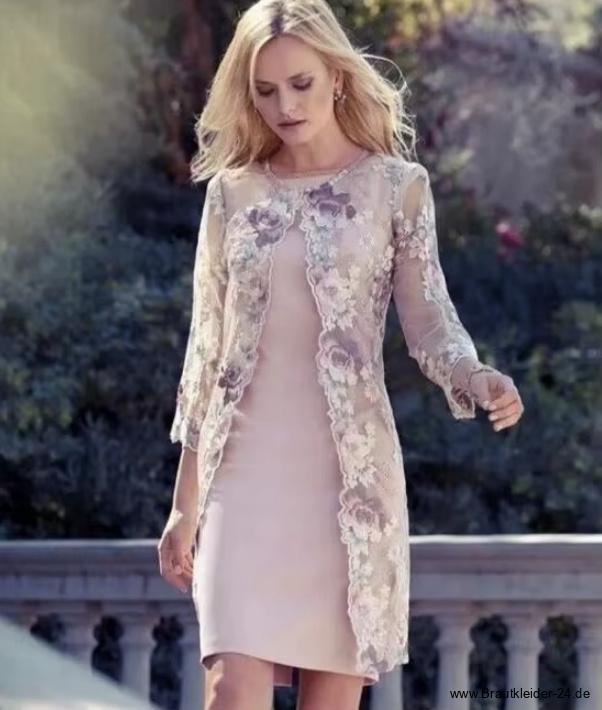 Midi Brautmutterkleid Outfit Frida in Flieder mit Jacke aus Blumen&nbsp;Spitze