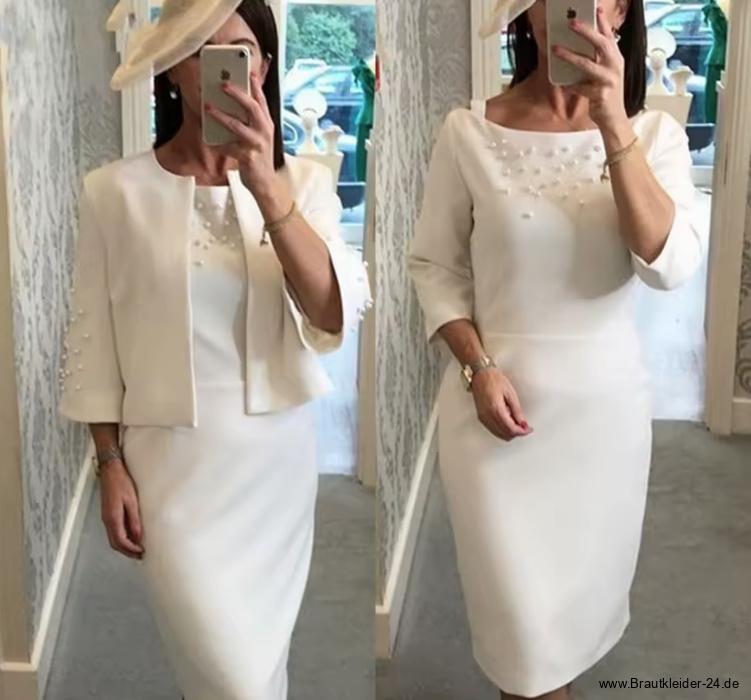 I Linie Brautmutterkleid Fenja Knielang in Weiß mit Bolero&nbsp;Jacke