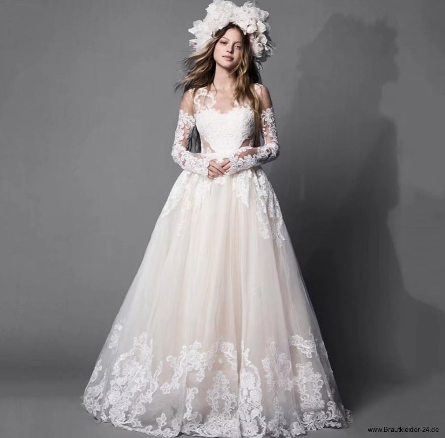 A Linie Brautkleid Fadia mit Ärmeln aus Spitze und Illusion&nbsp;Ausschnitt