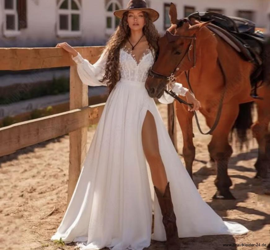 A Linie Langarm Brautkleid Fedra mit Spitze und Sexy&nbsp;Schlitz