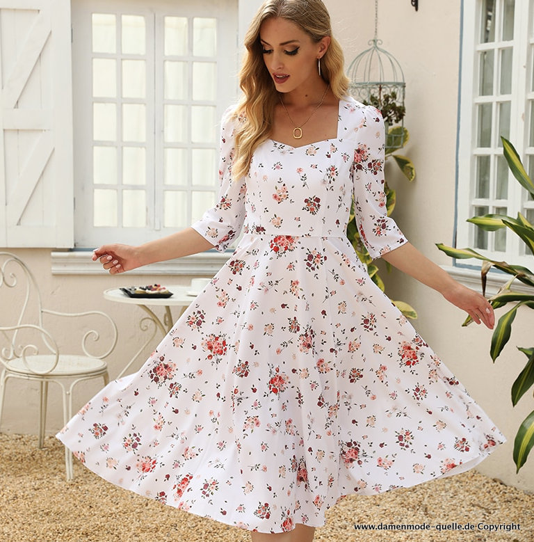 Süsses A Linie Maxi Sommerkleid in Weiß mit&nbsp;Blumenmuster