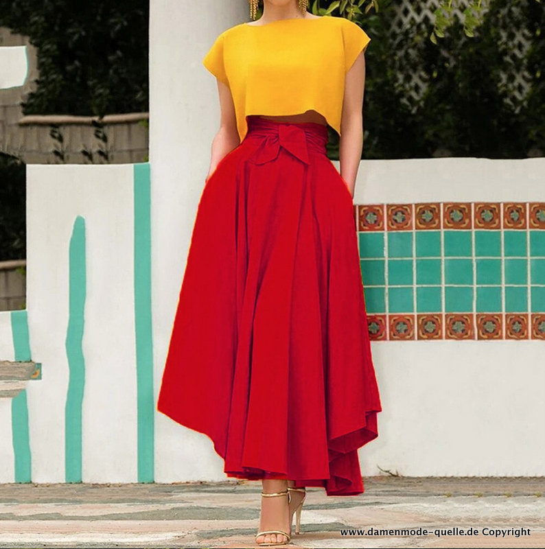 A Linie Frühling Sommer Rock Lang in&nbsp;Rot