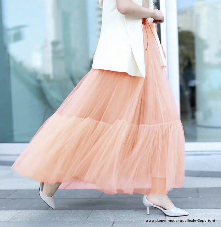 Plissee Tüll Sommerrock Lang mit 3 Schichten in&nbsp;Apriko