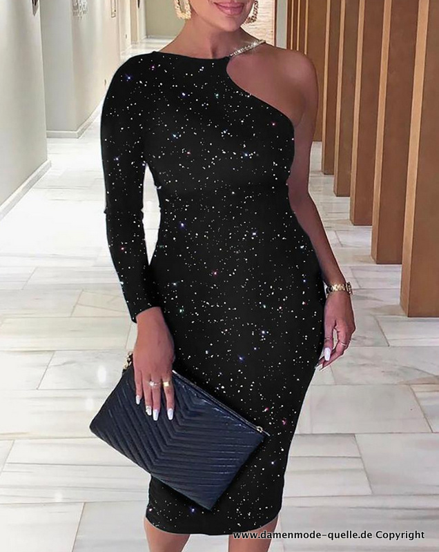 One Shoulder Bodycon Minikleid in Schwarz mit Glitzer