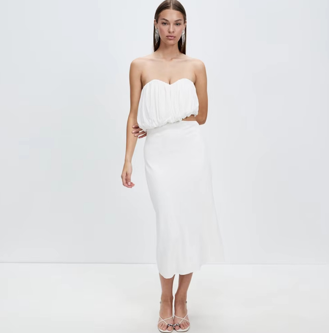 Zweiteiliges I Linie Standesamtkleid Clover Schulterfrei&nbsp;Wadenlang