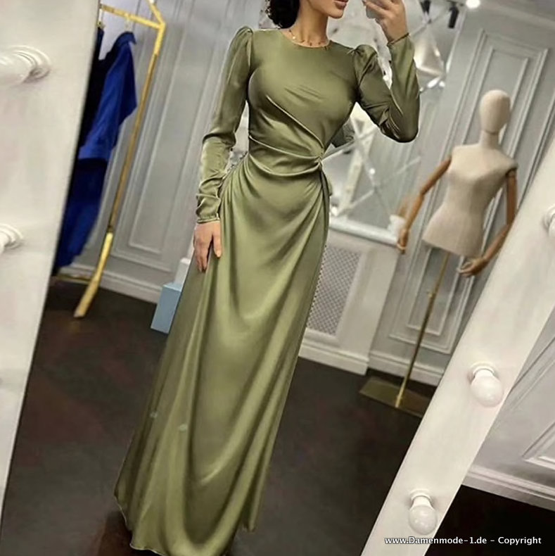 Langarm Satin Kleid Elegant in&nbsp;Moosgrün