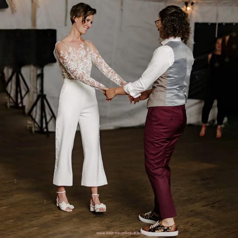 Braut Overall Dominika Jumpsuit mit Ärmeln aus Spitze und Rücken&nbsp;Ausschnitt