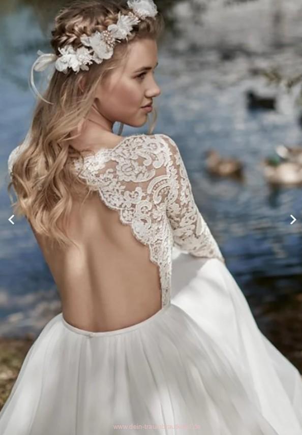 A Linie Chiffon Brautkleid Iphigeneia mit Spitzer&nbsp;Rückenfrei